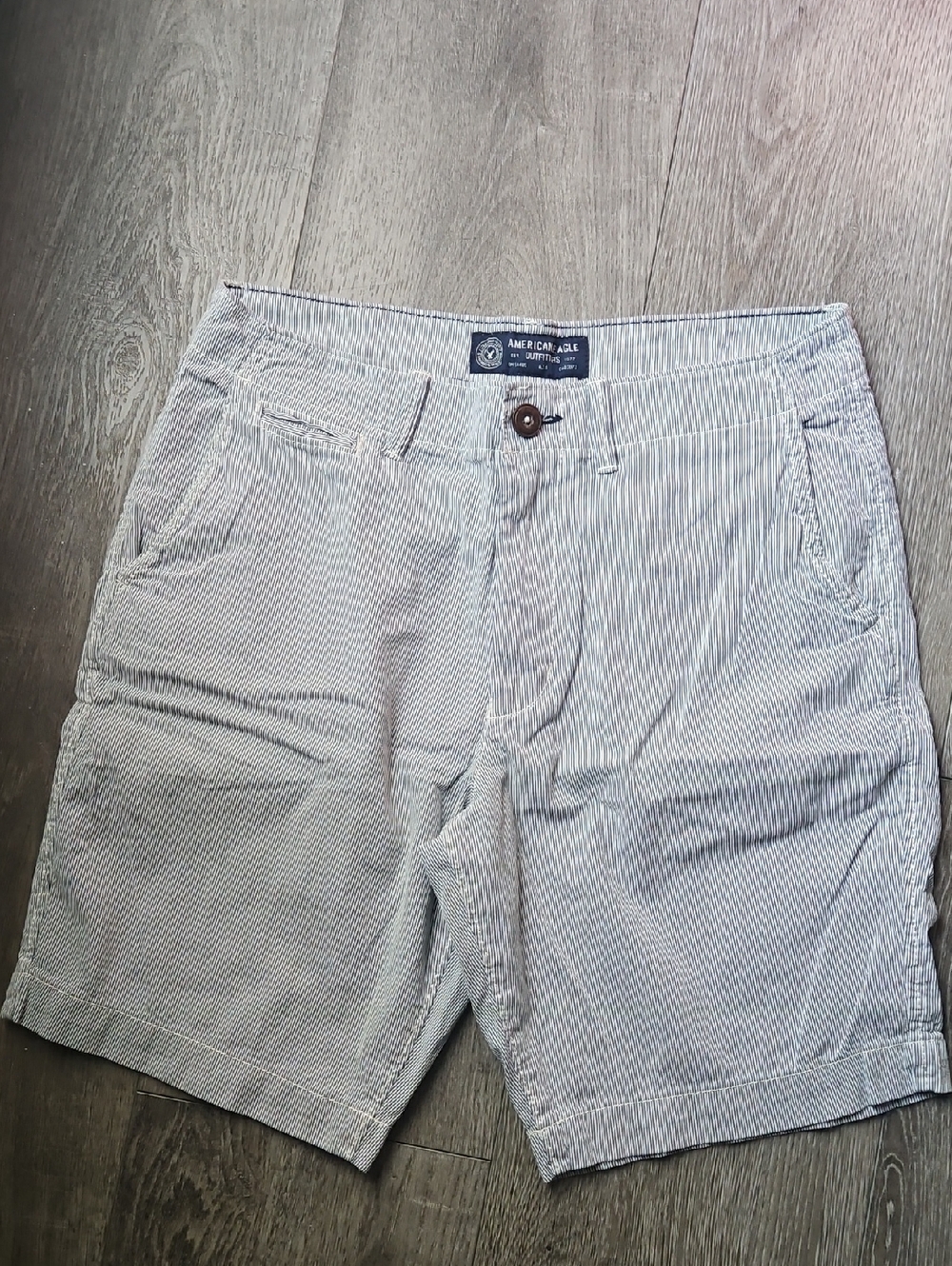 American Eagle Outfitters Light Blue and White Striped Men’s Flat Front Shorts